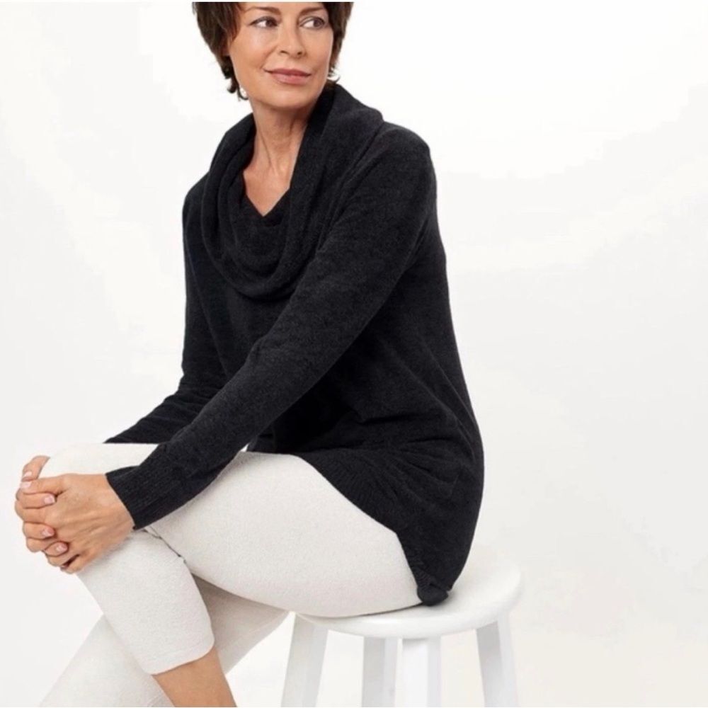 Barefoot Dreams black CozyChic Ultra Lite Coastal cowl neck tunic sweater size M